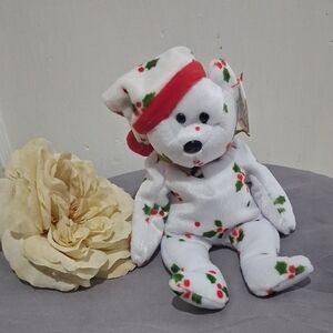 Festive White Bear with Holly Print